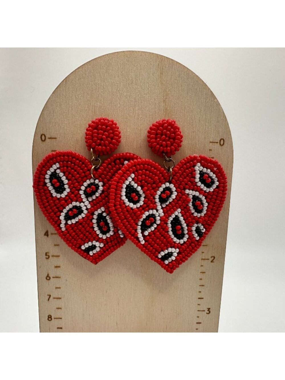 Red Cheetah Heart Print Seed Bead Handmade Dangle Boutique Earrings New Beaded